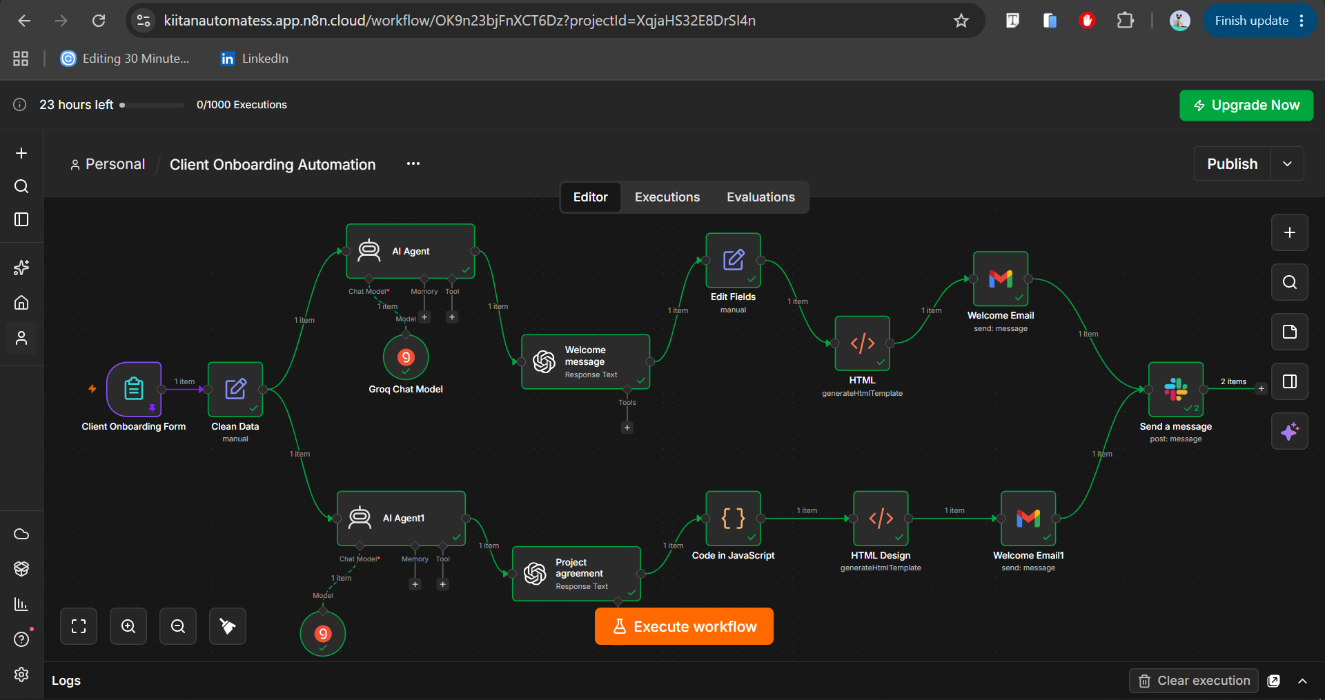 Screenshot of the client onboarding automation workflow