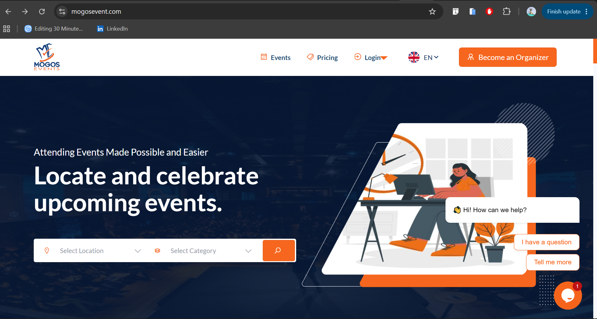 MogosEvent event discovery and ticketing platform homepage