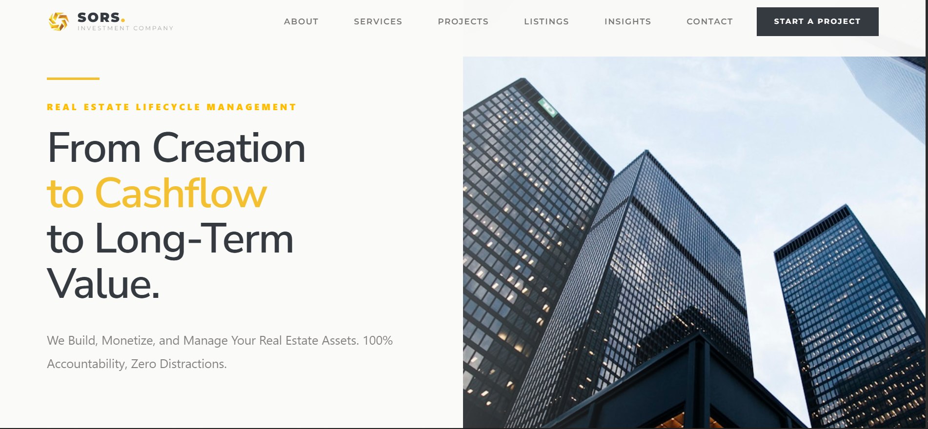 Preview of the SORS Investment Company homepage